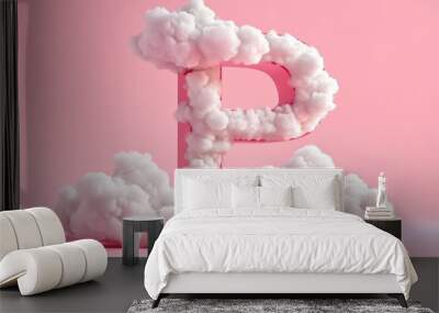 A cloud-like letter P, which is made up of many small clouds Wall mural