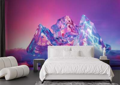 A colorful, abstract image of ice and rocks with a purple background Wall mural