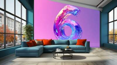 A colorful, glowing number six is floating in the air Wall mural