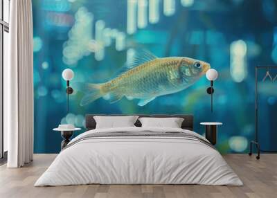 A fish swimming in a fish tank with a blurry background Wall mural