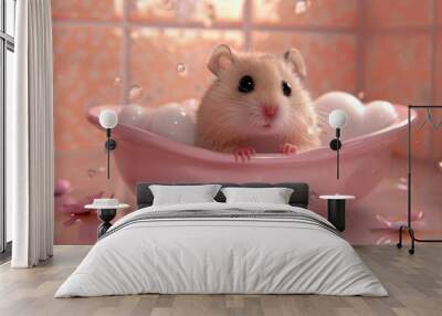 A hamster is sitting in a bowl Wall mural