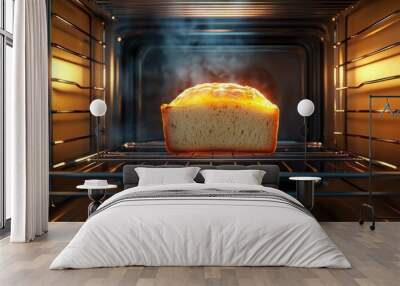 A loaf of bread is baking in an oven Wall mural