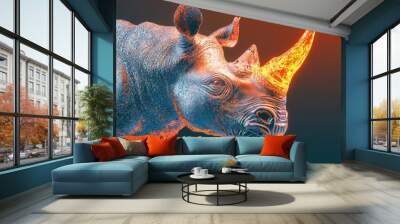 A rhino with a blue and orange face Wall mural