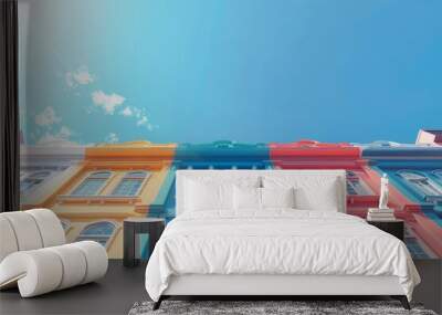 A row of colorful buildings with a colorful sky in the background Wall mural