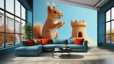 A squirrel wearing a life jacket is playing in the sand Wall mural