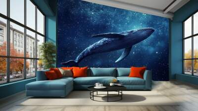 A whale is flying through the sky with stars in the background Wall mural