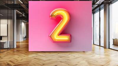 neon pink background with a yellow and red number 2 Wall mural