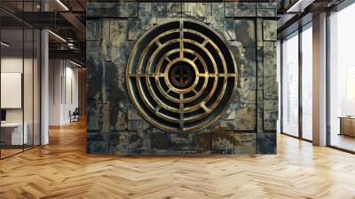 Photo of a manhole cover made of steel In modern vintage style Wall mural