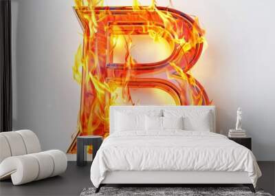 The letter B is made of fire and is on a white background Wall mural