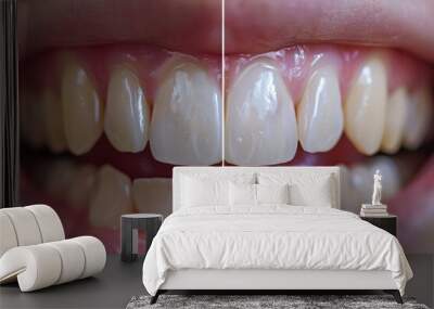 Two different sets of teeth, one with a white filling and the other without Wall mural