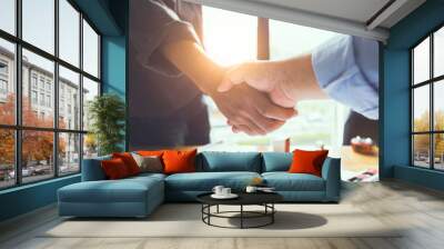 Business engineer team shaking hands to agree to joint business agreements in the future. About the creation of real estate and housing projects for government projects. Wall mural