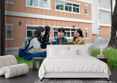 Diverse group of young adults from Asia and beyond, enjoying university life together. happy, learning, and making lifelong friendships, whether in outside class, sunny summer days or cozy weekends Wall mural