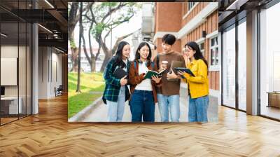 Diverse group of young adults from Asia and beyond, enjoying university life together. happy, learning, and making lifelong friendships, whether in outside class, sunny summer days or cozy weekends Wall mural