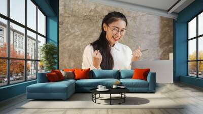 Young asian business woman startup sme small business entrepreneur SME distribution warehouse with parcel mail box. SME Online marketing and product packaging and delivery service. Wall mural