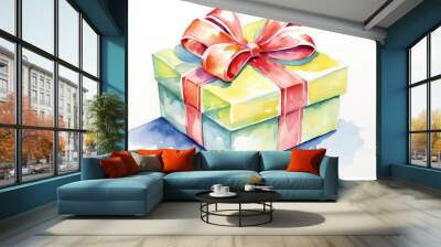 Produce a picturesque watercolor artistry capturing a wide-angle view of a holiday gift Wall mural