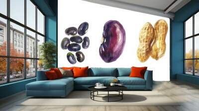 Soybeans, black beans and peanuts drawn with graphics. on a white background Showing Thainess in a modern form Wall mural