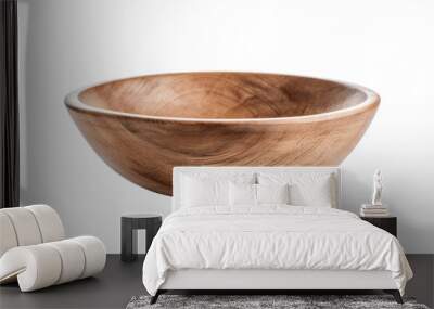 sturdy wooden serving bowl with a natural finish and a rustic charm. Isolated on white background Wall mural