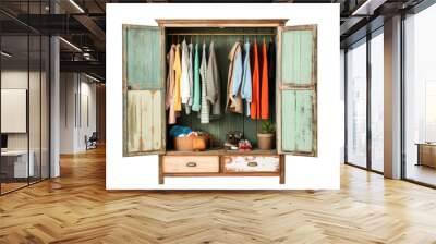 wardrobe upcycled from old materials, isolated on a white background Wall mural