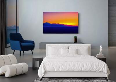 Modern Living Room With Sunset Artwork Wall mural