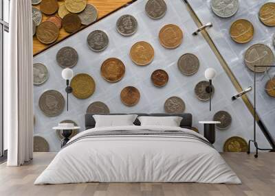 Page of numismatics album with different coins Wall mural