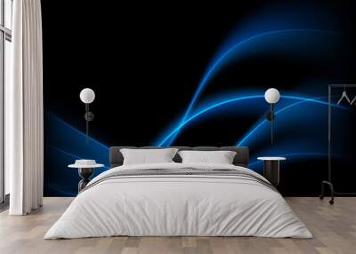 Abstract blue swoosh lines over black background Wall mural