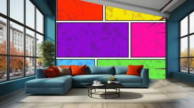 Bright colorful retro style pop art comic page strip. Abstract divided story frames. Vintage retro layout Wall mural