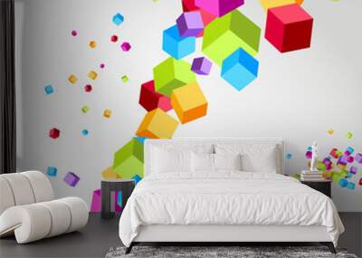 Flying cube colorful bright wave perspective Wall mural