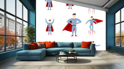 Superhero comic book style page cartoon pose collection Wall mural