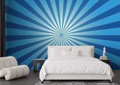 Blue background with radiating rays, vector illustration. Vector flat style illustration of blue abstract background with sunburst rays for poster or cover design.  Wall mural