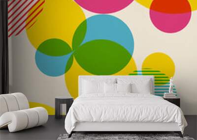 Seamless abstract pattern and vector illustration with dots, stripes and circles in pink, cyan, blue and yellow Wall mural