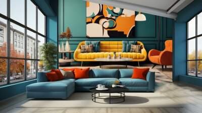 80's and 90's modern contemporary interior design living room. Generative AI Wall mural