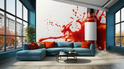 A bottle of hot chilli sauce with spilled the liquid Wall mural