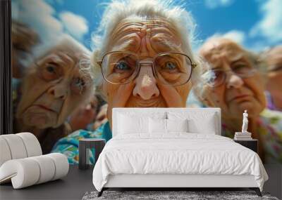 A group of grandmother is taking selfie looking at the camera Wall mural