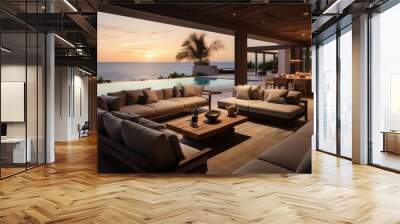 A modern living room connected to an outdoor terrace Wall mural