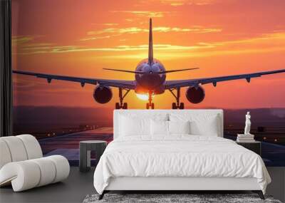 A plane in the sunset Wall mural