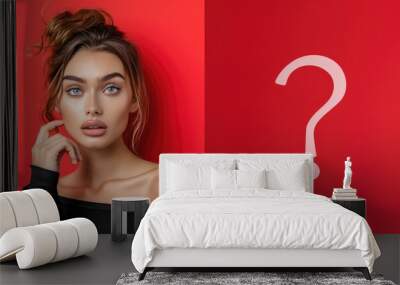 A selfish woman and a red question mark concept Wall mural