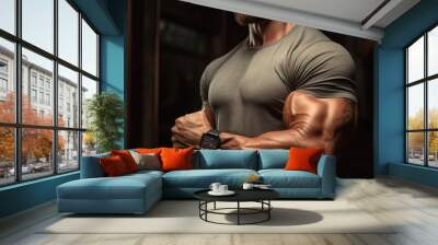 A strong muscles man showing off Wall mural