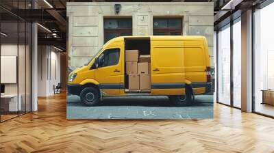 A yellow van moving boxes Wall mural