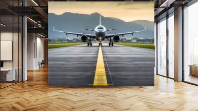 An airport runway with an aircraft landing Wall mural