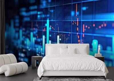 An image with a blue economic graph and market data Wall mural