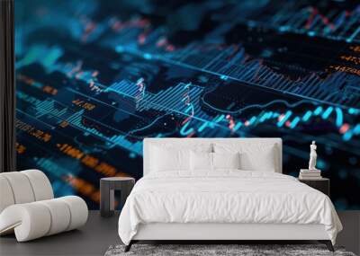 an image with a blue economic graph and market data Wall mural