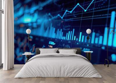 an image with a blue economic graph and market data Wall mural