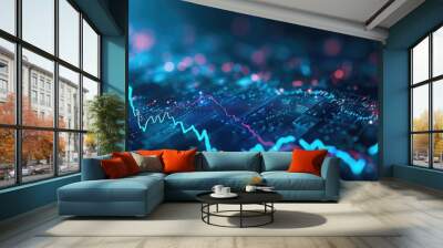 An image with a blue economic graph and market data Wall mural