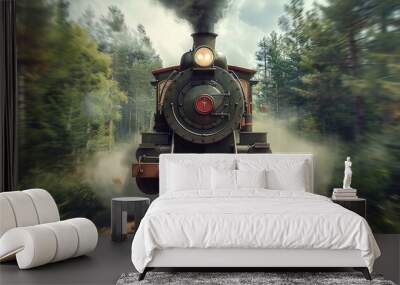 An old steam train in a motion Wall mural