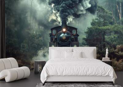 An old steam train in a motion Wall mural