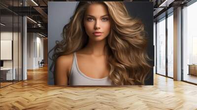 Attractive beautiful model with long hair extension. Generative AI Wall mural