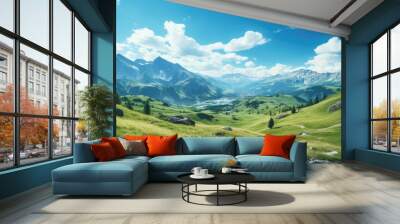 Beautiful scenery in the mountains. Generative AI Wall mural