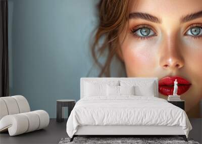 Beautiful woman with fresh permanent makeup for lips, beauty studio shot Wall mural