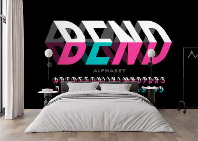 Bending 3D style font design, typography design, alphabet letters and numbers Wall mural