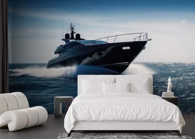 Black modern futuristic superyacht. Generative AI Wall mural